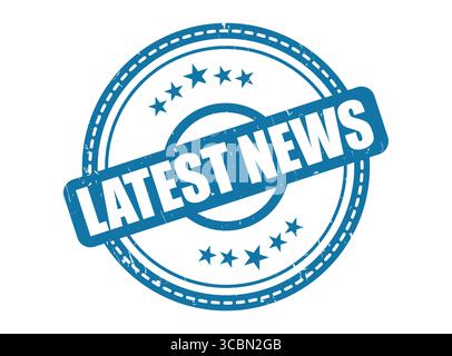 Un doppio cerchio punteggiato bordo ultime notizie timbro in gomma blu Illustrazione Vettoriale