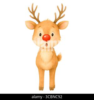 Personaggi di Natale con acquerello, simpatiche feste per bambini e animali Foto Stock