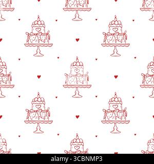 Motivo senza cuciture con motivo rosso stravagante. Schizzo disegnato a mano per matrimonio, compleanno, illustrazione della festa. Illustrazione vettoriale Illustrazione Vettoriale