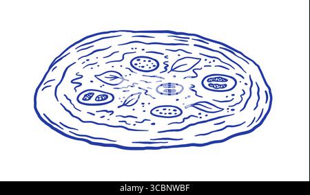 Illustrazione vettoriale pizza disegnata a mano. Pizzeria italiana, fast food in stile doodle. Illustrazione Vettoriale