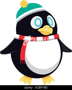 Pinguino invernale con berretto. Vettore Illustrazione Vettoriale