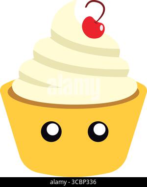 Grazioso cupcake con ciliegia. Vettore Illustrazione Vettoriale