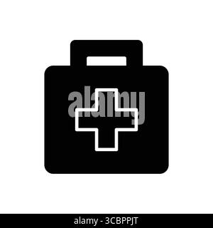 Questa semplice icona nera del kit di pronto soccorso rappresenta salute e sicurezza, ideale per situazioni di emergenza e in ambito medico. Un simbolo versatile per varie applicazioni Illustrazione Vettoriale