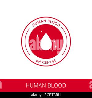 Icona pH Blood. Intervallo normale del livello di ph nel sangue umano. Simbolo di caduta semplice. Illustrazione vettoriale in stile piatto Illustrazione Vettoriale