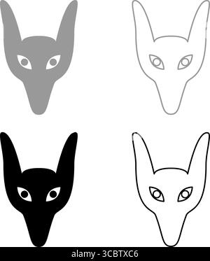 Icona del set di accessori per la testa, grigio, colore nero, immagine vettoriale semplice, riempimento continuo, linea di contorno sottile e piatta Illustrazione Vettoriale