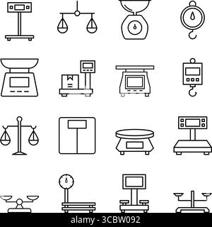 Set di icone di bilancia e vettore di pesatura Illustrazione Vettoriale