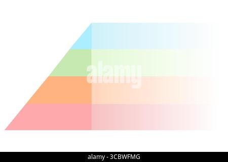 Illustrazione gerarchica statistica infografica di rosso con arancione con triangolo blu e verde diviso, forma a piramide quattro strati per la presentazione Illustrazione Vettoriale