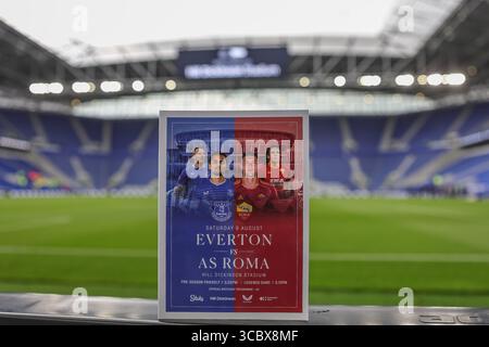 Liverpool, Regno Unito. 09 agosto 2025. Programma di oggi della partita durante l'amichevole pre-stagione Everton vs A.S. Roma all'Hill Dickinson Stadium, Liverpool, Regno Unito, 9 agosto 2025 (foto di Mark Cosgrove/News Images) a Liverpool, Regno Unito, il 9/8/2025. (Foto di Mark Cosgrove/News Images/Sipa USA) credito: SIPA USA/Alamy Live News Foto Stock