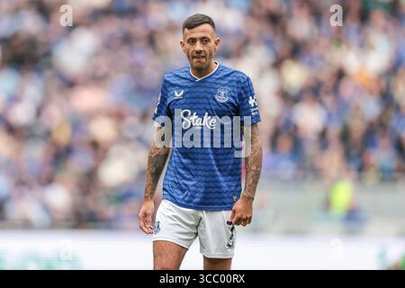 Liverpool, Regno Unito. 09 agosto 2025. Dwight McNeil dell'Everton durante l'amichevole pre-stagione Everton vs A.S. Roma all'Hill Dickinson Stadium, Liverpool, Regno Unito, 9 agosto 2025 (foto di Mark Cosgrove/News Images) a Liverpool, Regno Unito il 9/8/9/2025. (Foto di Mark Cosgrove/News Images/Sipa USA) credito: SIPA USA/Alamy Live News Foto Stock