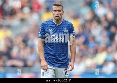 Liverpool, Regno Unito. 09 agosto 2025. Séamus Coleman dell'Everton durante l'amichevole pre-stagione Everton vs A.S. Roma all'Hill Dickinson Stadium, Liverpool, Regno Unito, 9 agosto 2025 (foto di Mark Cosgrove/News Images) a Liverpool, Regno Unito, il 9/8/2025. (Foto di Mark Cosgrove/News Images/Sipa USA) credito: SIPA USA/Alamy Live News Foto Stock