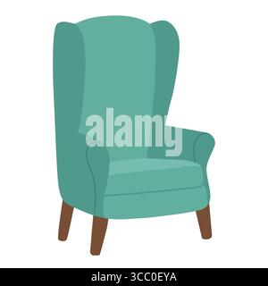 Comoda poltrona classica per soggiorno o camera da letto isolata su sfondo bianco. Mobili, oggetti interni illustrazioni vettoriali di cartoni animati. Illustrazione Vettoriale