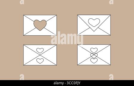 Collezione di illustrazioni Love Letter e Heart Envelope in stile minimalista Illustrazione Vettoriale