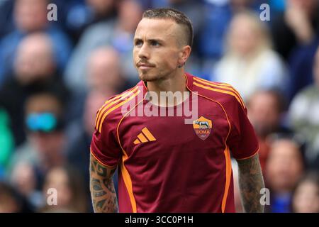 Hill Dickinson Stadium, Liverpool, Regno Unito. 9 agosto 2025. Amichevole di calcio pre-stagione, Everton contro Roma; Angelino di AS Roma Credit: Action Plus Sports/Alamy Live News Foto Stock