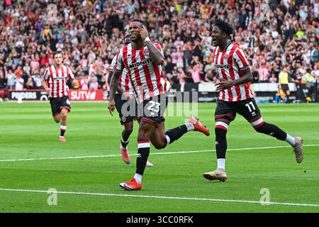 Sheffield, Regno Unito. 9 agosto 2025. Tyrese Campbell dello Sheffield United celebra il suo gol nel 1-1 durante il match tra Sheffield United e Bristol City Sky Bet Championship a Bramall Lane, Sheffield. Il credito per immagini dovrebbe essere: Craig Thomas/Sportimage Credit: Sportimage Ltd/Alamy Live News Foto Stock