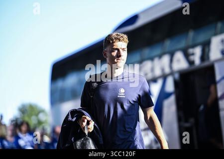Gent, Belgio. 09 agosto 2025. Gent's Mathias Delorge arriva per una partita di calcio tra KAA Gent e Royale Union Saint-Gilloise, sabato 09 agosto 2025 a Gent, il giorno 3 della "Jupiler Pro League" 2025-2026 prima divisione del campionato belga. BELGA PHOTO TOM GOYVAERTS credito: Belga News Agency/Alamy Live News Foto Stock