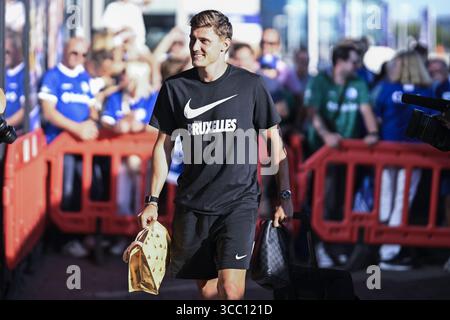 Gent, Belgio. 09 agosto 2025. Alessio Castro-Montes dell'Unione arriva per una partita di calcio tra KAA Gent e Royale Union Saint-Gilloise, sabato 09 agosto 2025 a Gent, il giorno 3 della prima divisione del campionato belga 'Jupiler Pro League' 2025-2026. BELGA PHOTO TOM GOYVAERTS credito: Belga News Agency/Alamy Live News Foto Stock