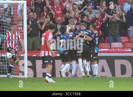 Anis Mehmeti di Bristol City celebra il suo gol durante la partita del campionato Sky Bet a Bramall Lane, Sheffield. Data foto: Sabato 9 agosto 2025. Foto Stock
