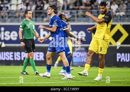 Gent, Belgio. 09 agosto 2025. Omri Gandelman di Gent reagisce durante una partita di calcio tra KAA Gent e Royale Union Saint-Gilloise, sabato 09 agosto 2025 a Gent, il giorno 3 della "Jupiler Pro League" 2025-2026 prima divisione del campionato belga. BELGA PHOTO TOM GOYVAERTS credito: Belga News Agency/Alamy Live News Foto Stock