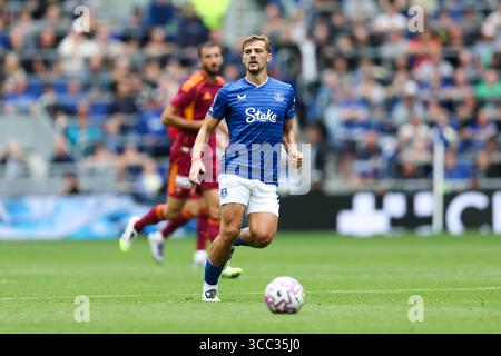 Liverpool, Regno Unito. 9 agosto 2025. Kieran Dewsbury-Hall of Everton durante la partita amichevole tra Everton e AS Roma Pre Season all'Hill Dickinson Stadium di Liverpool. Il credito per immagini dovrebbe essere: Jessica Hornby/Sportimage Credit: Sportimage Ltd/Alamy Live News Foto Stock