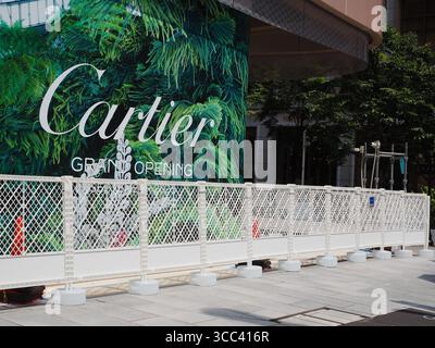 TOKYO, GIAPPONE - 8 agosto 2025: Dettaglio di un nuovo negozio Cartier in fase di creazione nell'area di Ginza a Tokyo. (L'edificio era usato come negozio The Gap) Foto Stock