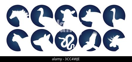Il set di loghi con silhouette animali. Illustrazione Vettoriale