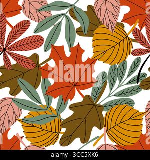Motivo senza cuciture con foglie autunnali Illustrazione Vettoriale