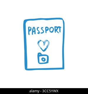 Icona del passaporto disegnato a mano per scarabocchi lineari. Illustrazione stravagante Illustrazione Vettoriale