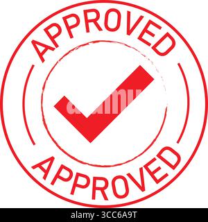 Timbro approvato sul timbro rosso icona del timbro approvato rosso con segno di spunta – simbolo di convalida ufficiale Illustrazione Vettoriale