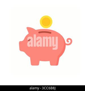 Salvadanaio con moneta da un dollaro isolata su un vettore bianco Illustrazione Vettoriale