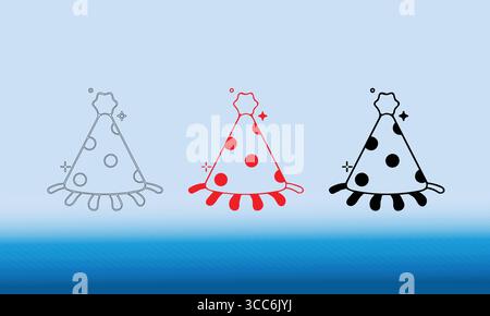 Icone dei cappelli da festa in contorno, rosso e nero con puntini Polka Illustrazione Vettoriale