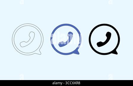 Set di icone del telefono di comunicazione in vari stili e contorni Illustrazione Vettoriale