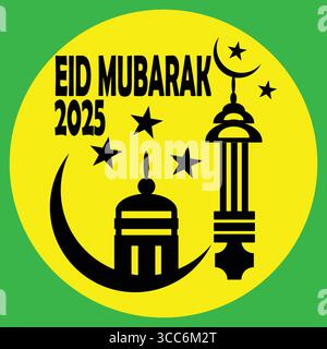 EID Mubarak 2025 illustrazione con Moschea e Crescent Moon Illustrazione Vettoriale