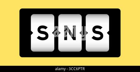Colore nero nella parola SNS (abbreviazione di Social Networking Site o Sorry Not Sorry) su banner slot con sfondo giallo Illustrazione Vettoriale