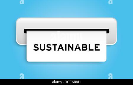 Banner coupon bianco con la parola "Sustainable from machine" su sfondo blu Illustrazione Vettoriale
