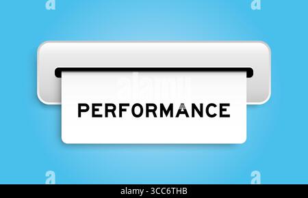 Banner coupon bianco con testo "performance" della macchina su sfondo blu Illustrazione Vettoriale