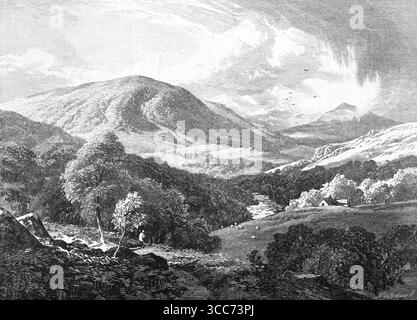 Veduta della Valle di Lledr, Snowdonia, Galles del Nord; illustrazione in bianco e nero dal nostro Paese Vol 4 pubblicata da Cassell, Petter, Galpin & Co. Alla fine del XIX secolo. Foto Stock