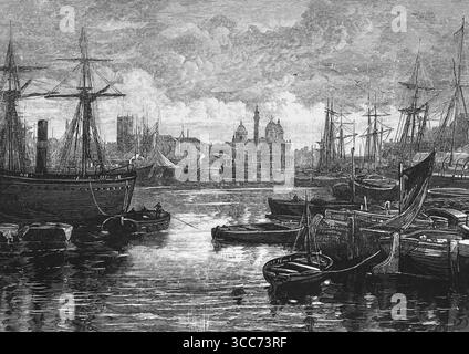 Vista di Hull, East Yorkshire, dai moli. xix secolo. Black and White Illustration from Our Own Country Vol 4 pubblicato da Cassell, Petter, Galpin & Co. Alla fine del XIX secolo. Foto Stock