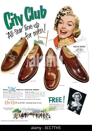 1951 annuncio di scarpe City Club con Marilyn Monroe in Love Nest Foto Stock