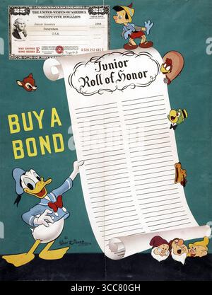 1944 Walt Disney 'Junior Roll of Honor' War Acquista Un poster Bond della seconda guerra mondiale Foto Stock