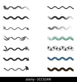 Collezione Wavy Lines. Elementi divisori etnici. Profilo decorativo. Design curvi disegnati a mano. Illustrazione Vettoriale