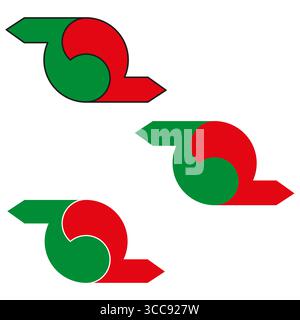 S frecce vettoriali curve. Simboli di flusso rossi e verdi. Illustrazione della direzione dinamica. Simbolo percorso circolare. Illustrazione Vettoriale