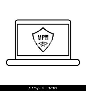 Schermo per computer portatile. Icona servizio VPN. Vettore di connessione sicuro. Simbolo di sicurezza Internet. Illustrazione Vettoriale