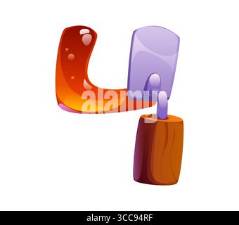 Font miele, spatola apicola cifra 4 quattro. Numero di font ABC per i bambini dell'apicoltura, personaggio del tipo di carattere vettoriale dell'allevamento di api mellifere. Cifre del carattere matematico apiario o simbolo numerico del tipo di alfabeto del miele dolce Illustrazione Vettoriale