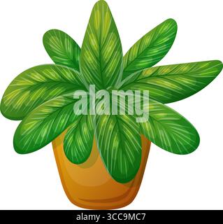 Una vibrante illustrazione di una pianta in vaso con foglie verdi lussureggianti e una pentola di terracotta arancione, perfetta per la natura, ecocompatibile o a tema botanico Illustrazione Vettoriale