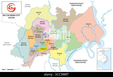 Mappa amministrativa della città vietnamita di ho chi Minh City-Saigon Foto Stock