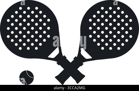 Emblema del club di tennis Padel. Racchette da paddle e badge della palla. Icona Sport Black. Silhouette di racchette da torneo. Simbolo di attività ricreative e hobby attivo Illustrazione Vettoriale