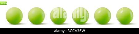Sfere verdi lucide. Collezione di bolle 3D palline realistiche con ombre. Globo in plastica lucida vettoriale Illustrazione Vettoriale
