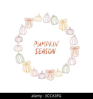 Corona autunnale disegnata a mano con zucche Illustrazione Vettoriale