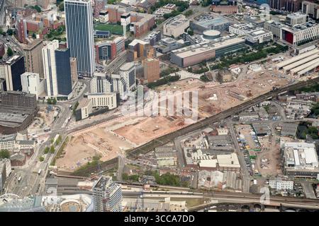 Una vista aerea delle opere HS2 nel centro di Birmingham, West Midlands, Inghilterra centrale, Regno Unito, che mostra il sito della stazione di Curzon Street Foto Stock