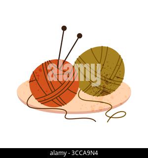 Filati a sfera e filati per maglieria. Icona forniture tessili vettoriali. Rotolo da cucire e uncinetto, simbolo di lavorazione e cucitura dei tessuti realizzati a mano. Sartoria domestica e ricami in tessuto. Stringa di cucitura. Illustrazione Vettoriale